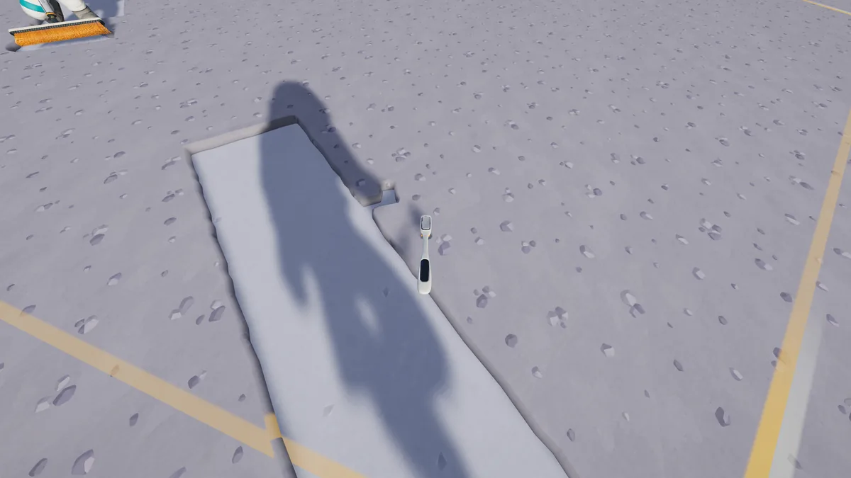 Moon Sweepers screenshot looking down at a brushed clean strip beside untouched lunar dust.